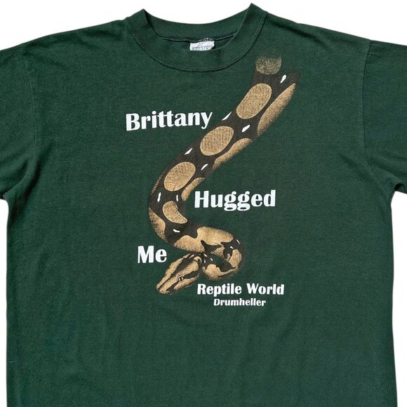 90s Y2K Vintage Reptile World T-shirt Brittany Hugged Me Snake Boa Drumheller. - Picture 2 of 5